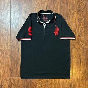 Franky Max Men's Y2K Black Big Pony Polo Shirt With Red Embroidery Size XL